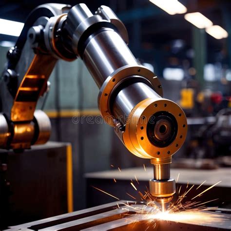 Robotic Arm Welds Hardened Metal At A Metalworking Plant Stock