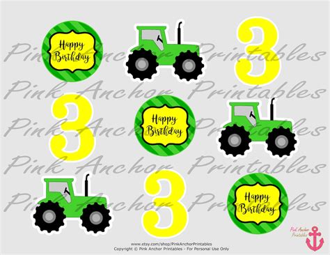 Printable Tractor Birthday Cupcake Toppers And Wrappers Etsy