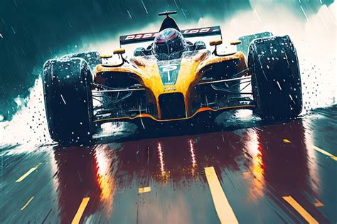 Premium Photo Sports Racing Car Driving On Wet Road In Rain Generative Ai