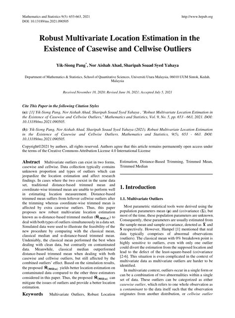 Pdf Robust Multivariate Location Estimation In The Existence Of