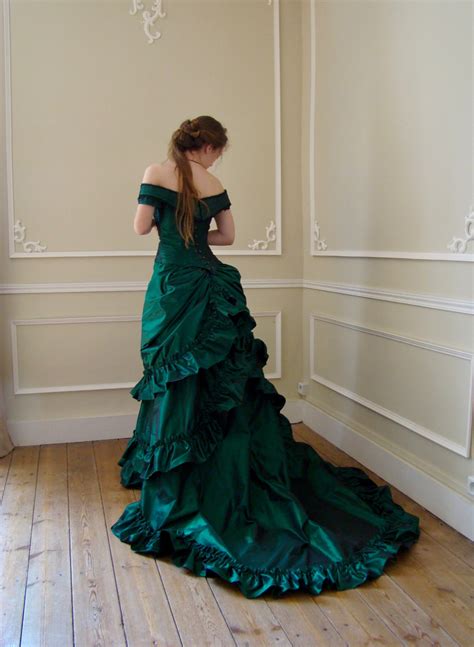 Victorian Ball Gown In Bottle Green Taffeta Etsy Victorian Ball