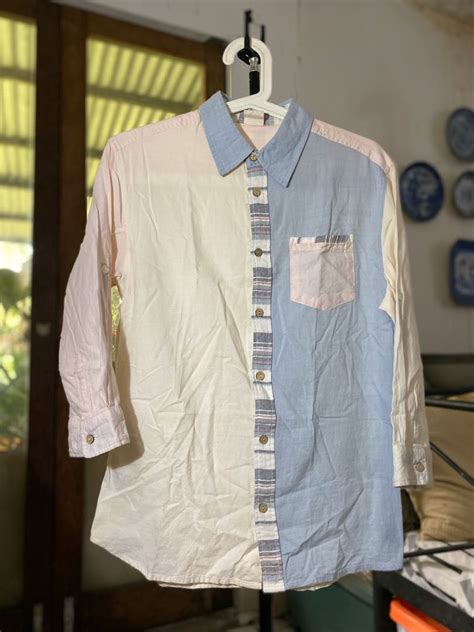 Three Two Tone Shirts Kemeja Pastel Garis Stripe Shirt Kemeja