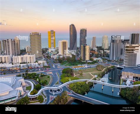 An Aerial View Of Broadbeach On The Gold Coast At Sunset 12 March