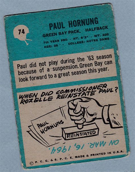 Philadelphia Paul Hornung Green Bay Packers Hof Ebay