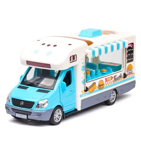 Toys Food Truck Amusement 19cm Length Ty8910b Diecast Car Head Multifunctional Food Cart Open