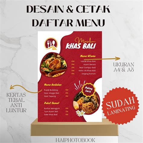 Jual Desain Cetak Daftar Menu Makanan Minuman Cafe Custom A3 A4 SUDAH