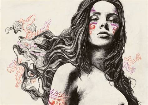 Obscure Alternatives Portrait Of Nude Woman With Tribal Tattoos Drawing By Marco Paludet
