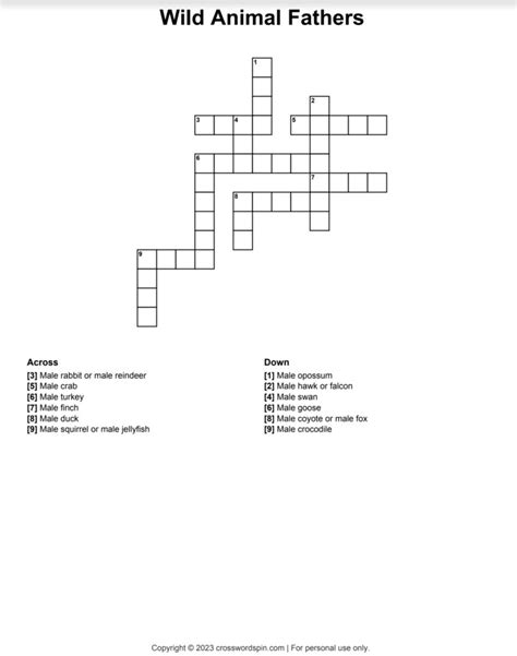 Wild Animal Fathers Crossword Puzzle - Veterinary Medicine at Illinois