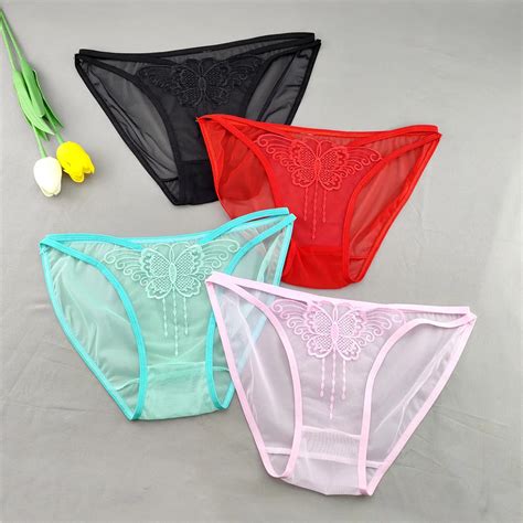 Pcs Pack Sexy Underwear Embroidered With Lace Butterfly Transparent Lingerie Stretchy Panties