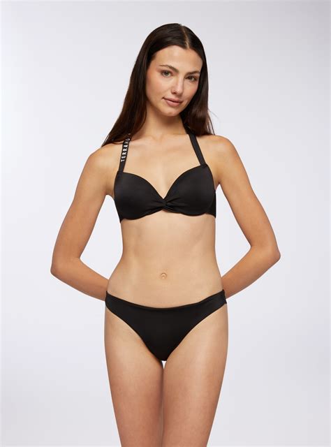 Black Push Up Bikini Bra With Crossover And Logo Buy Online Terranova