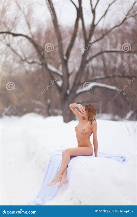 Naked Girl In Winter Forest Stock Photo Image Of Snowing Health