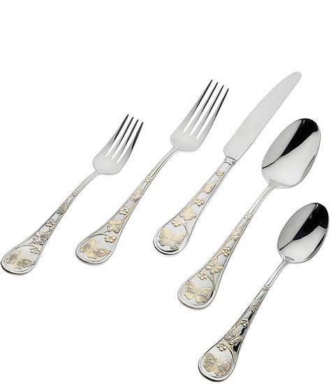 Godinger Butterfly Piece K Gold Accent Stainless Steel Flatware