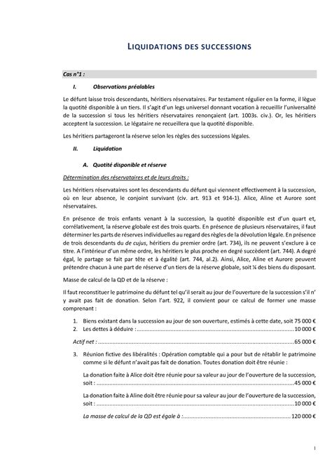 Liquidation Des Successions L IQUIDATIONS DES SUCCESSIONS Cas I