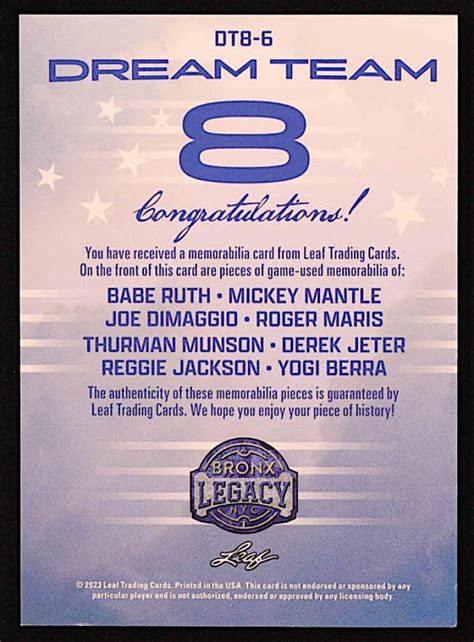 Babe Ruth Mickey Mantle Joe Dimaggio Roger Maris Thurman Munson