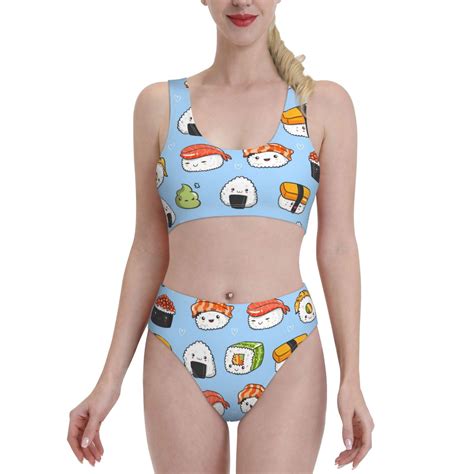 Lukts Women High Waisted Bikini Set Kawaii Sushi 2 Swimsuit 2 Piece Bathing Suit Tummy Control