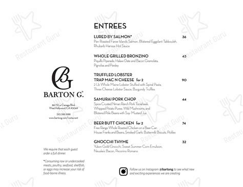 Menu At Barton G The Restaurant Los Angeles Los Angeles