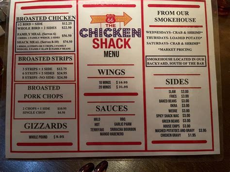 Online Menu Of Chicken Shack Restaurant Arcadia Oklahoma 73007 Zmenu