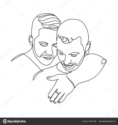 Ilustración Vector Línea Pareja Gay Dibujo Línea Retrato Gay Impresión Vector de stock