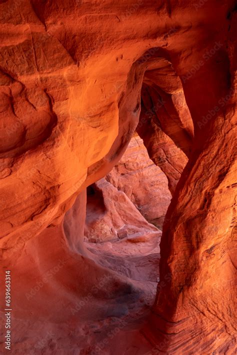 Interior View Of Windstone Arch Or Fire Cave In Valley Of Fire State Park In Mojave Desert Near