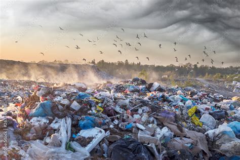 Sunrise Sun above the ocean of garbage ภาพถ่ายสต็อก | Adobe Stock