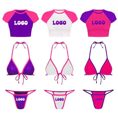 Custom Swimwear Triangle Micro Bikini Matching Baby Tee Swimsuit Triangle Thong Bikini Bathing