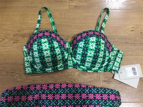 Boden Green Pink Flower Bikini Set 36D Top 2 Pairs Size 12 Fold Over Bottoms NEW EBay