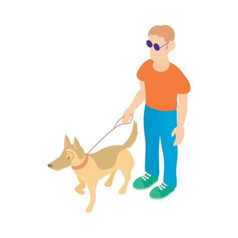 Blind man with guide dog icon, cartoon style 14465353 Vector Art at ...