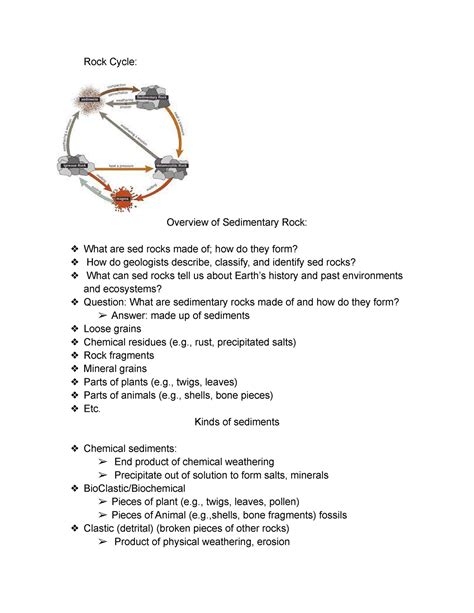 Geol Lab Sedimentary Rocks Notes Rock Cycle Overview Of