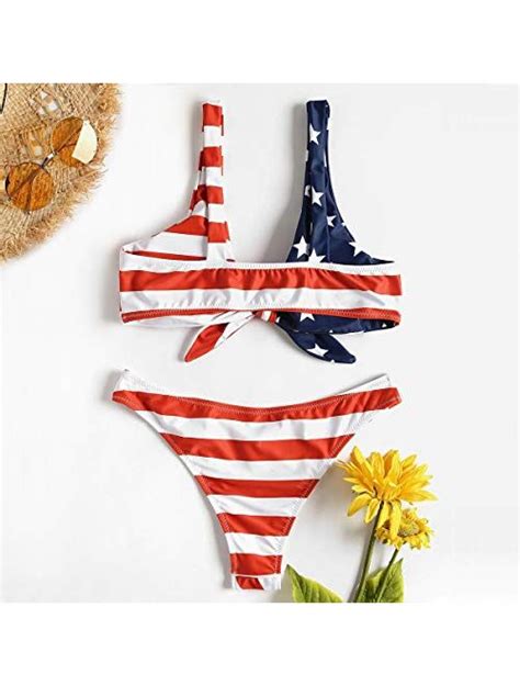 Buy TSWRK Tie Knot Front American USA Flag Bikini Set Triangle Cheeky