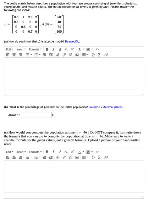 Solved The Leslie Matrix Below Describes A Population With Chegg