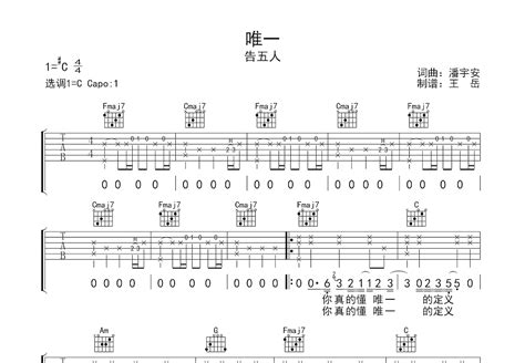 唯一吉他谱 告五人 C调弹唱88 专辑版 吉他世界