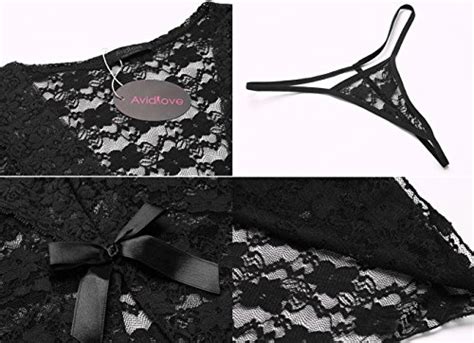 Avidlove Damen Dessous Set Negligee Reizwäsche negligee Spitze lingerie mit G String Schwarz L