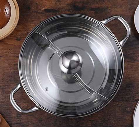 Stainless Steel Dual Site Divided Hot Pot With Glass Lid Cm Bbq Bro