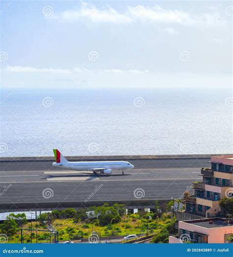 Airplane Runway Ocean Funchal Madeira Stock Image - Image of airplane