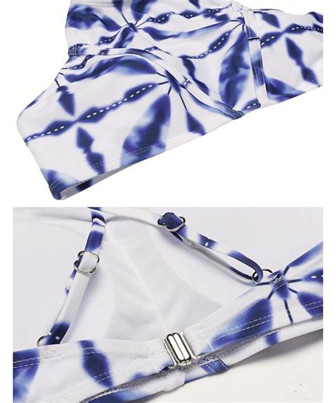 Womens Tankini Geometric Leaves Printing High Neck Halter Bikini Set Swimsuit Blue C G Cg K