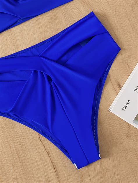 Solid Color Swimsuit High Waist Sexy Bikini Cross Split Two Piece Swimsuit Woman Beach Bikini