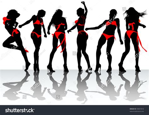 Drawing Slim Beautiful Girls Bikini Stock Illustration 94857616