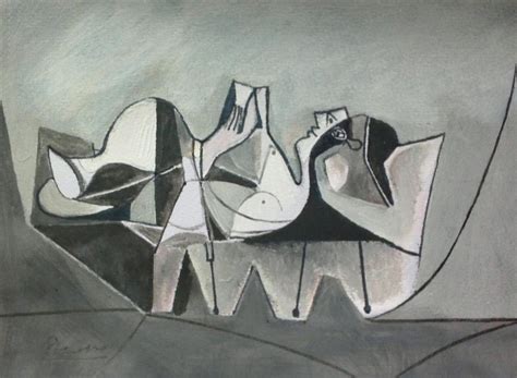 Pablo Picasso Reclining Nude Original Cubist Gouache