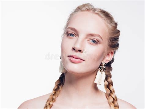 Woman With Pigtails Beauty Healthy Skin Isolated On White Blonde Stock Image Image Of Cute
