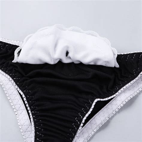 US Women S Sexy French Maid Cosplay Bikini Set Mini Bra TopMicro Thongs Costumes EBay