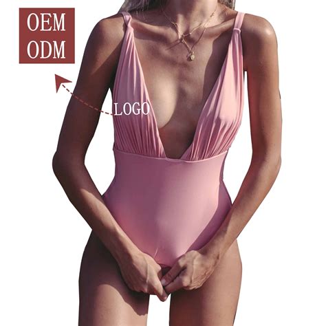Custom Wholesale Fashion Sexy Brazilian Bikini Swimwear Deep V Neck Pink Swim Wear High Waisted