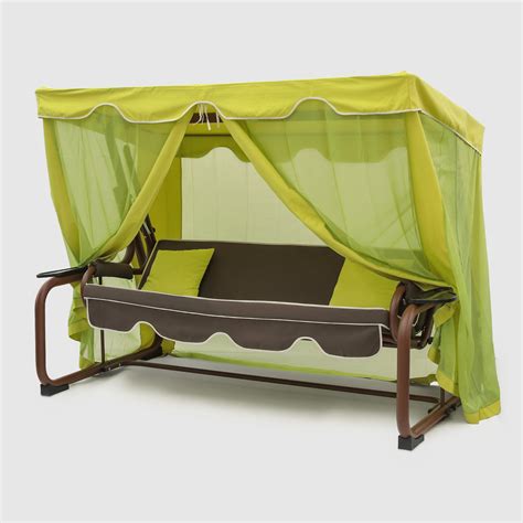 Садовые качели Alora Garden Rubush коричневые с зелёным на 4 места ...