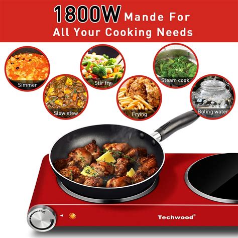 Techwood W Electric Dual Hot Plate Countertop Stove Double Burner For Cooking Infrared