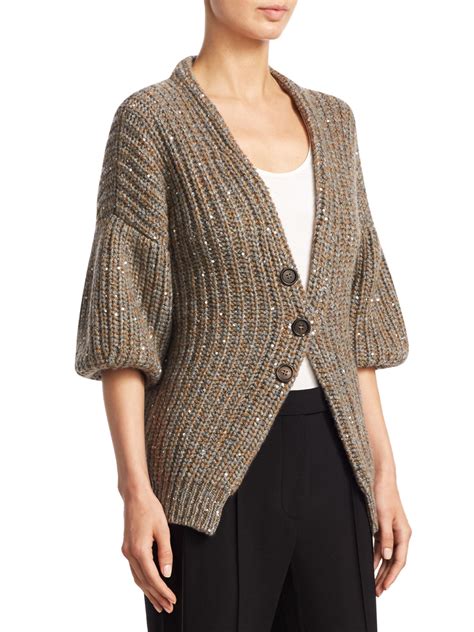 Lyst Brunello Cucinelli Cashmere Knit Cardigan In Gray