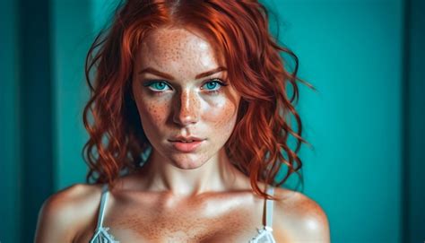 Premium Photo A Redhaired Woman In White Lace Lingerie With Freckles On Her Body With