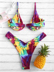ZAFUL Tie Dye Plunge Underwire Bikini Set In MULTI B ZAFUL 2024
