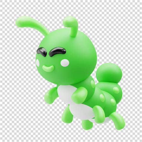 Premium Psd Cute Green Caterpillar 3d Render