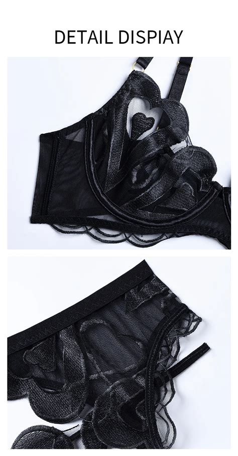 Hot Selling Women Sexy Transparent Mesh Lingerie Set Female Lace Embroidery Love Three Piece Set