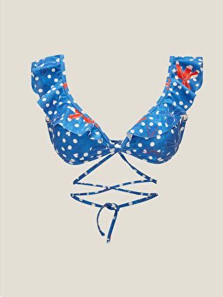 LCW DREAM Mavi Fırfır Detaylı Desenli Kadın Bikini Üst S DA Z LQN LCW