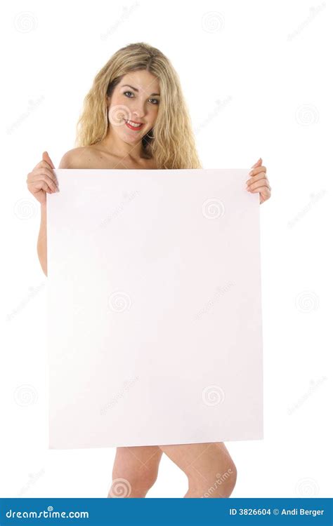 Beautiful Naked Blonde Holding A Blank Sign Stock Photo Image Of Adult Female 3826604